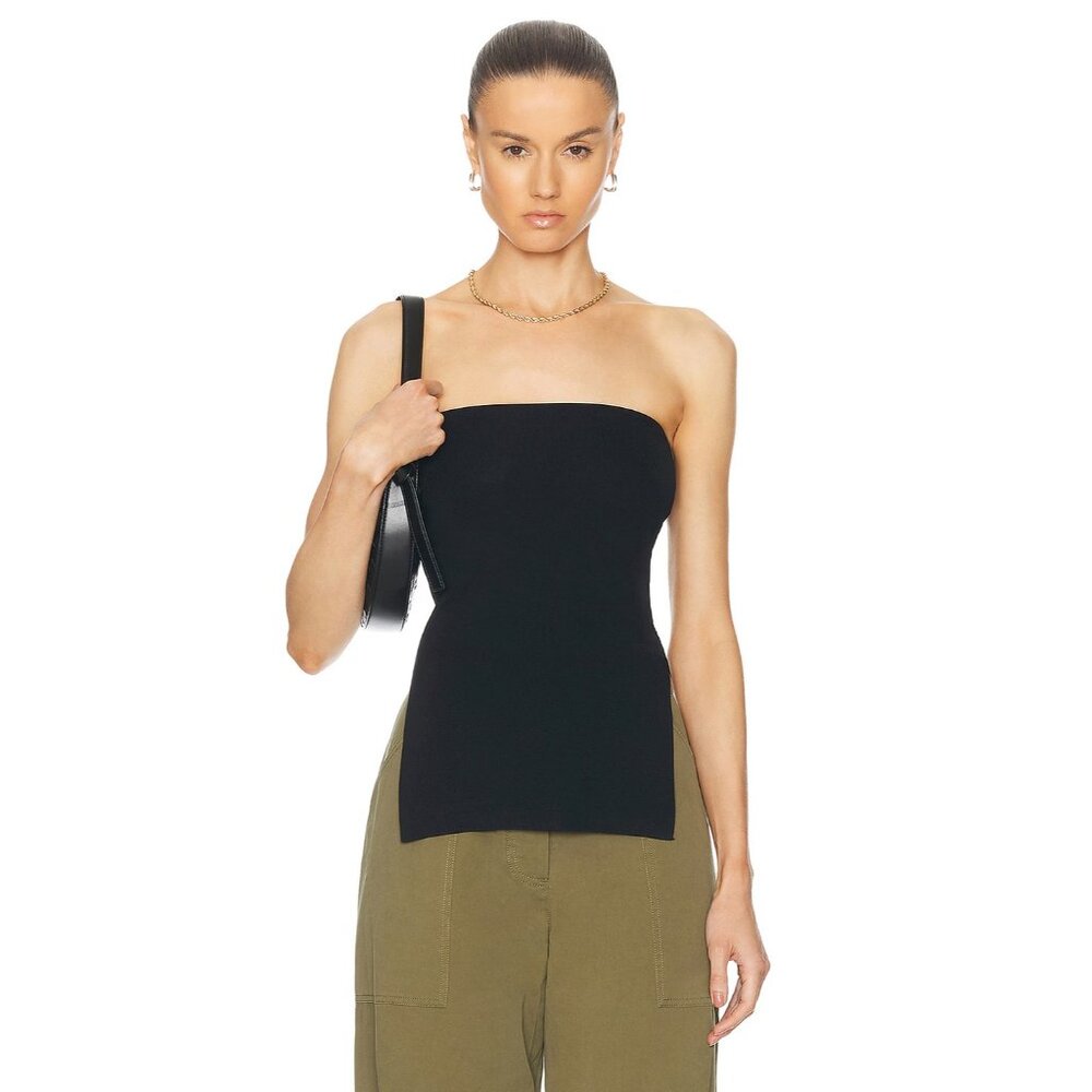 AEXAE Technical Knit Bandeau Top Black Strapless